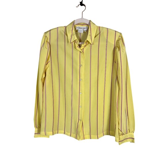 Retro Striped Top 10 Yellow Old Money Preppy Boho Classic Chic Glam Workwear 70s - Picture 1 of 10
